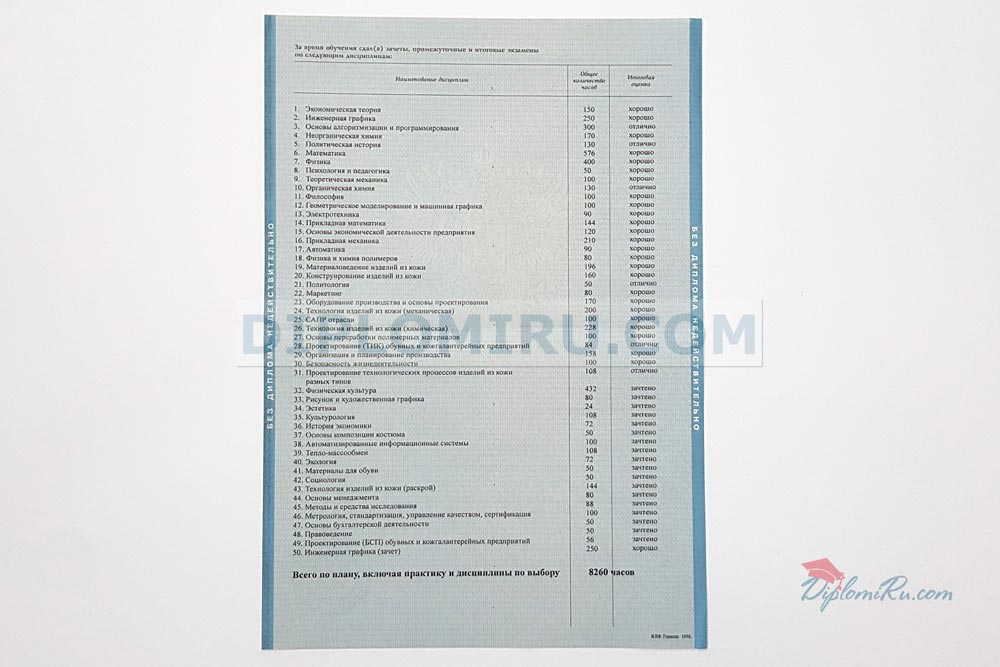 Заполненное обратной стороны приложение к диплому о высшем образовании 1997-2003